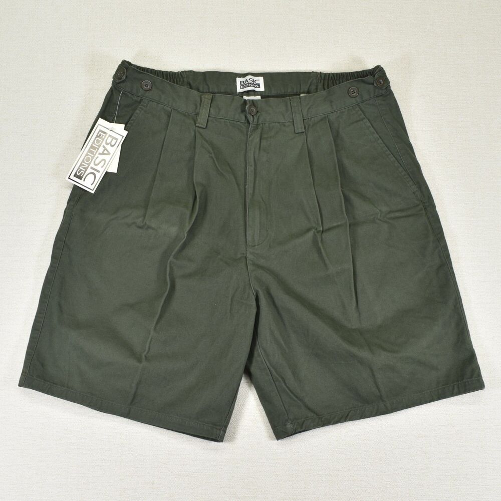 Basic Editions Green Pleated Front Cotton Shorts Men's 36 NWT Deadstock Vintage